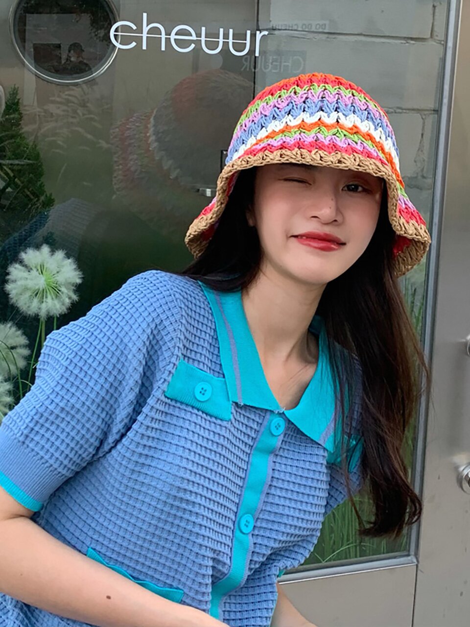 레인보우 라탄 버킷햇 C1 브라운