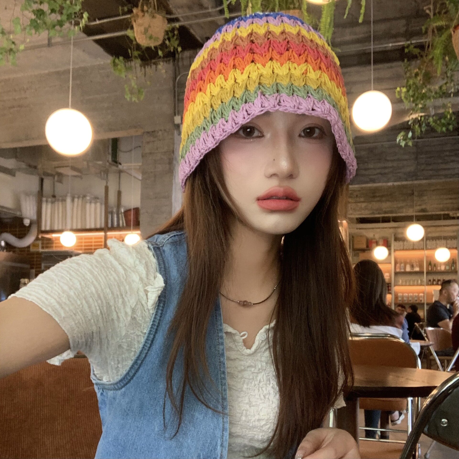 레인보우 라탄 버킷햇 C2 바이올렛