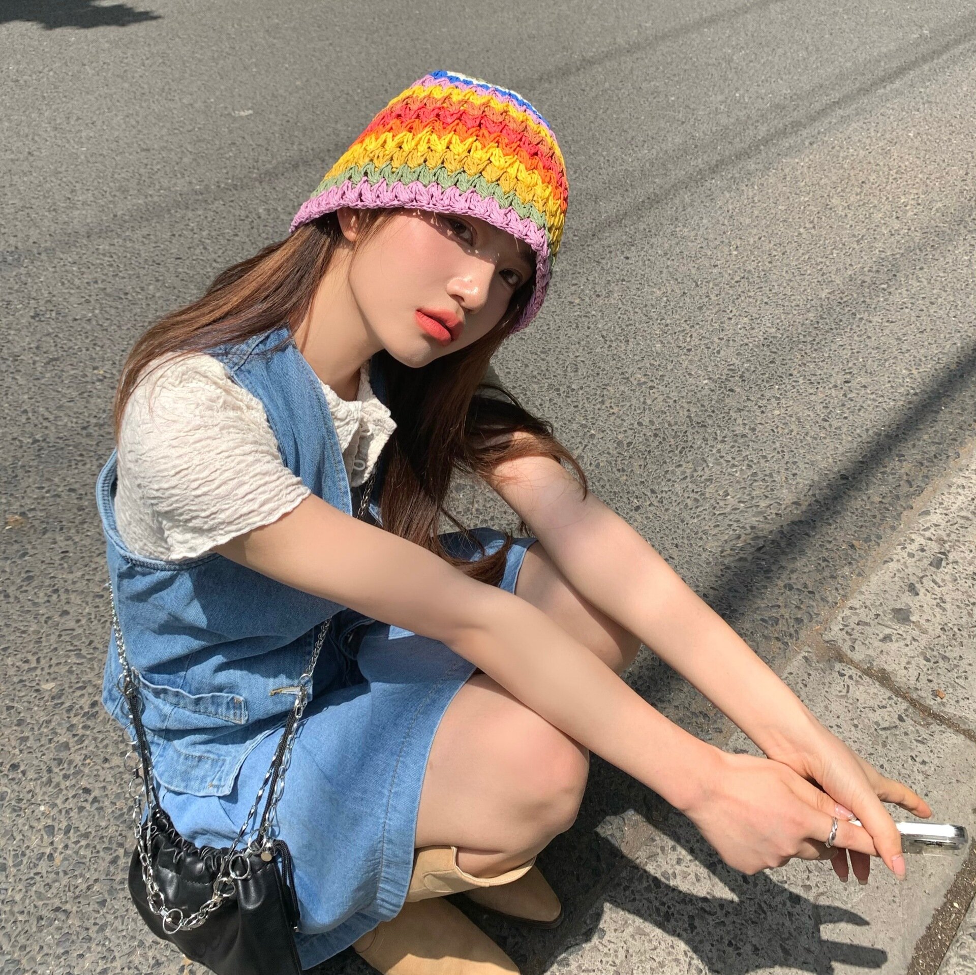 레인보우 라탄 버킷햇 C2 바이올렛
