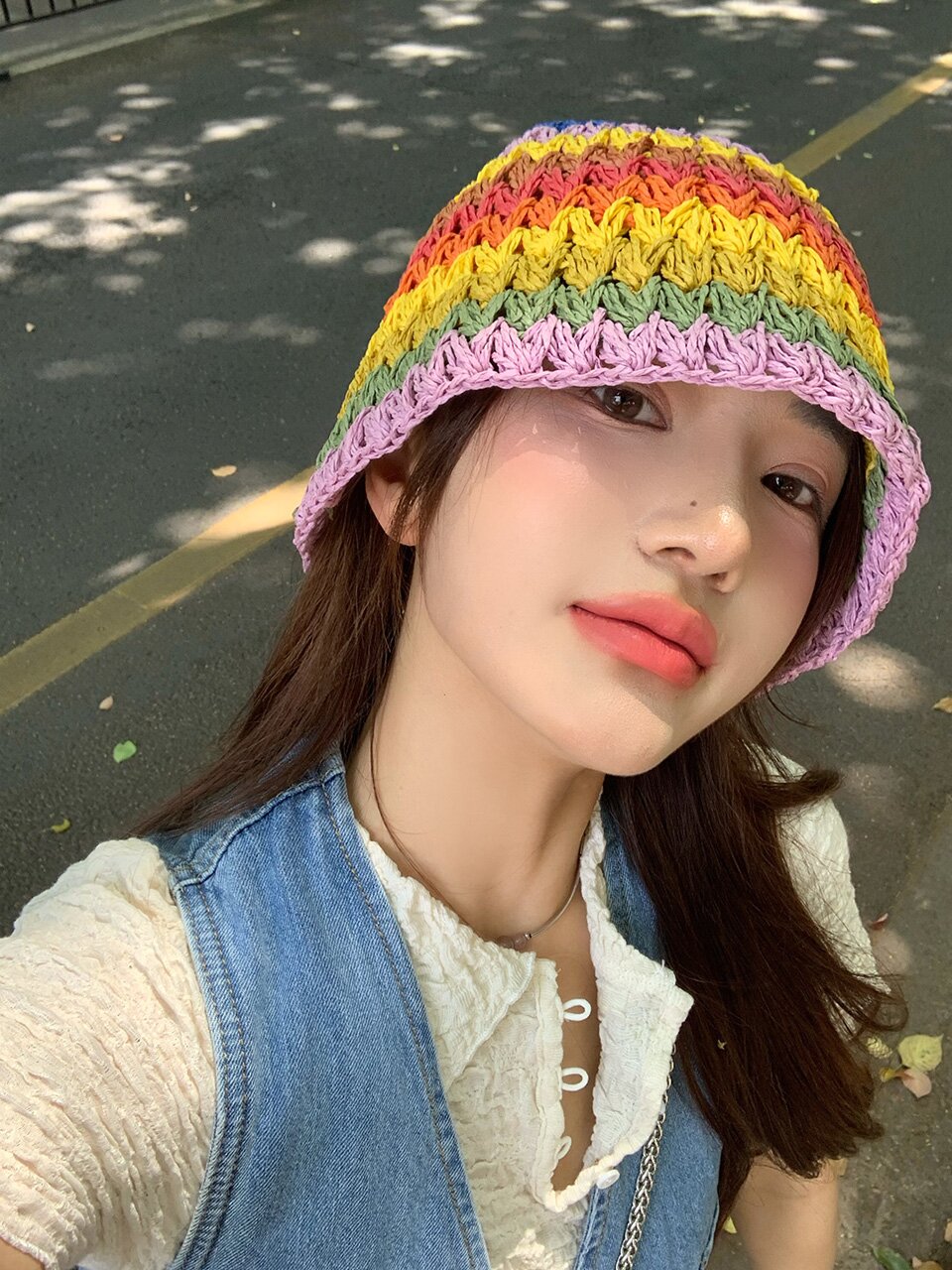 레인보우 라탄 버킷햇 C2 바이올렛
