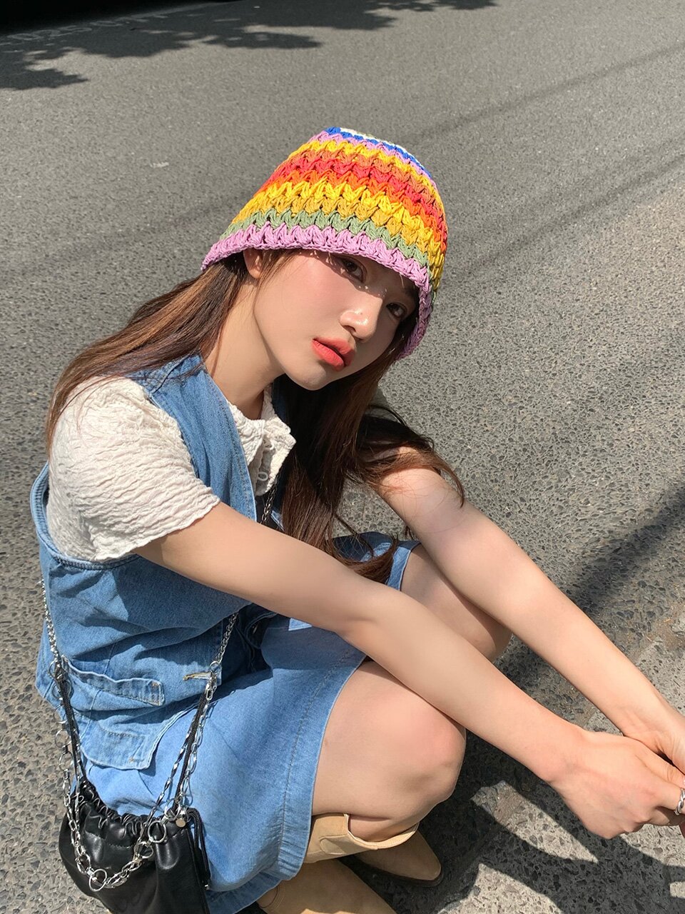 레인보우 라탄 버킷햇 C2 바이올렛