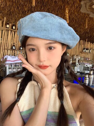 온더모먼트 데님 포켓 베레모 C1 라이트블루