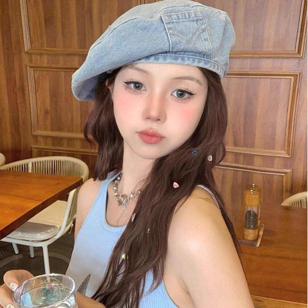 온더모먼트 데님 포켓 베레모 C1 라이트블루