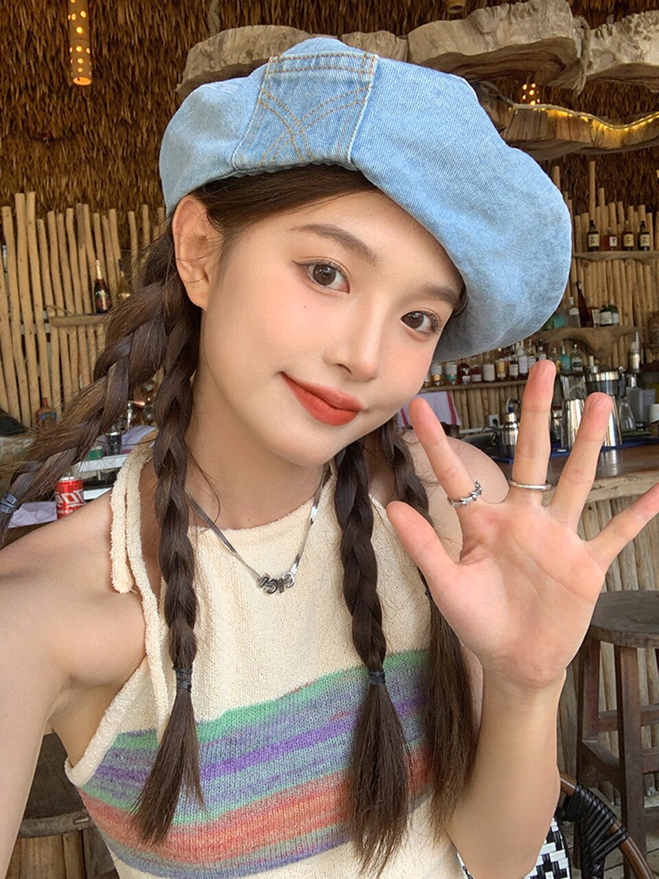 온더모먼트 데님 포켓 베레모 C1 라이트블루