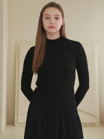 [코엣] 로고 반목 폴라 티셔츠 블랙