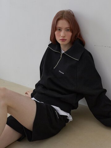 [SET] 하프 집업 스웨트셔츠 + 트레이닝 숏팬츠 블랙