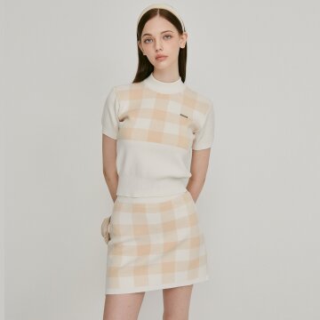 옆 절개 체크 니트 스커트 (아이보리) _L3C1-NS07K