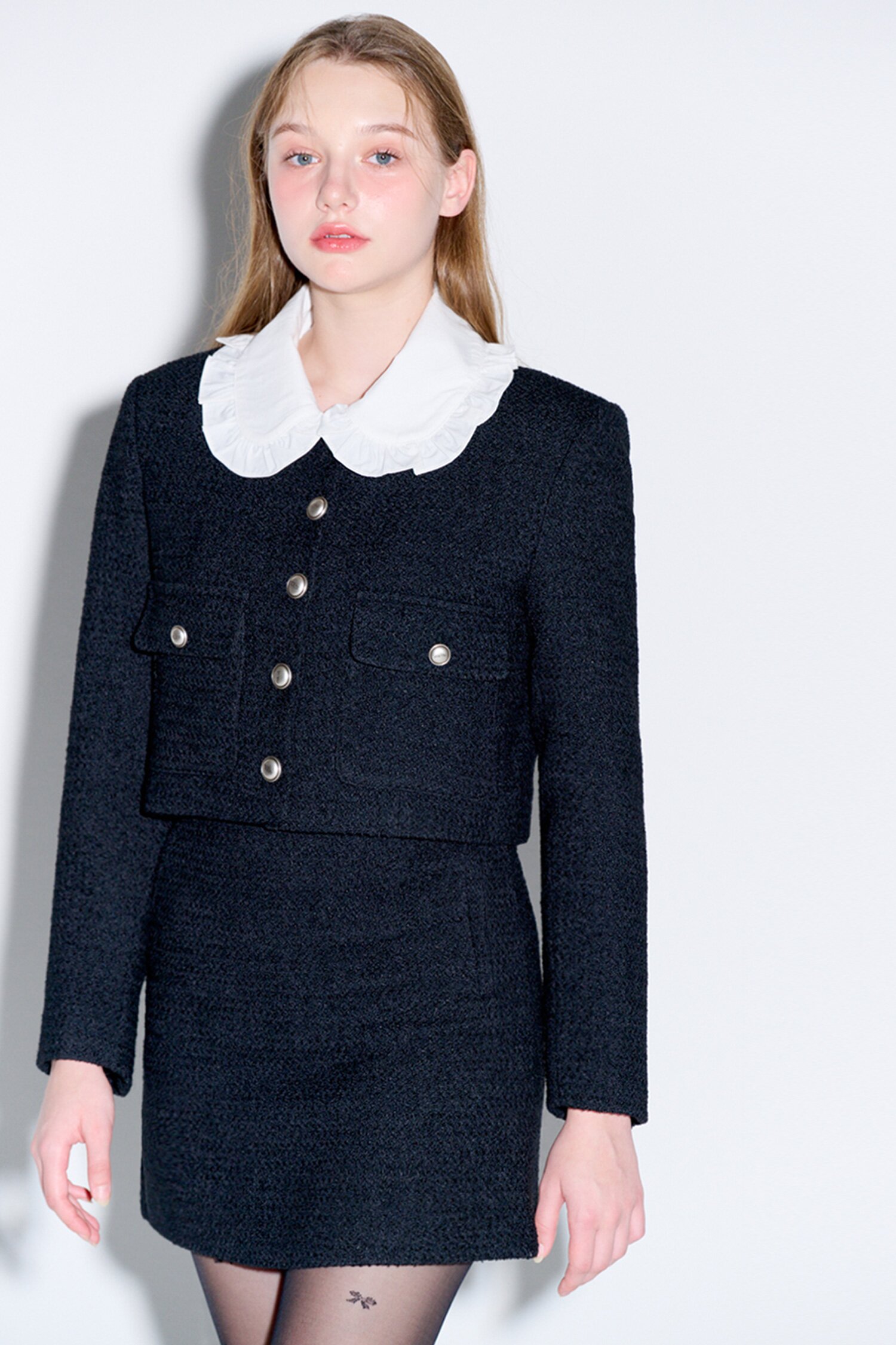 Boucle tweed Wool mini skirt_Black