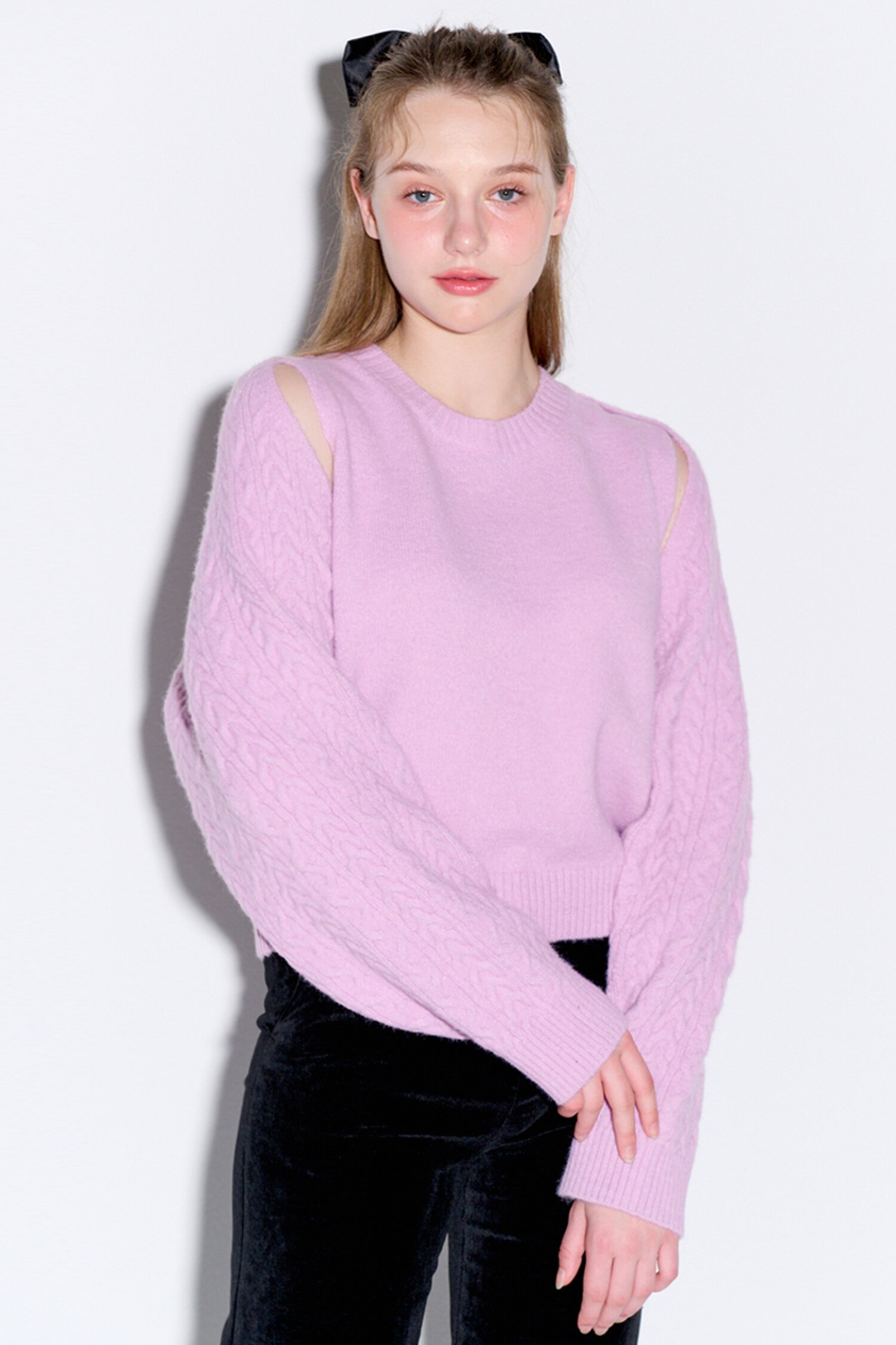 Cable bolero cardigan set_Pink