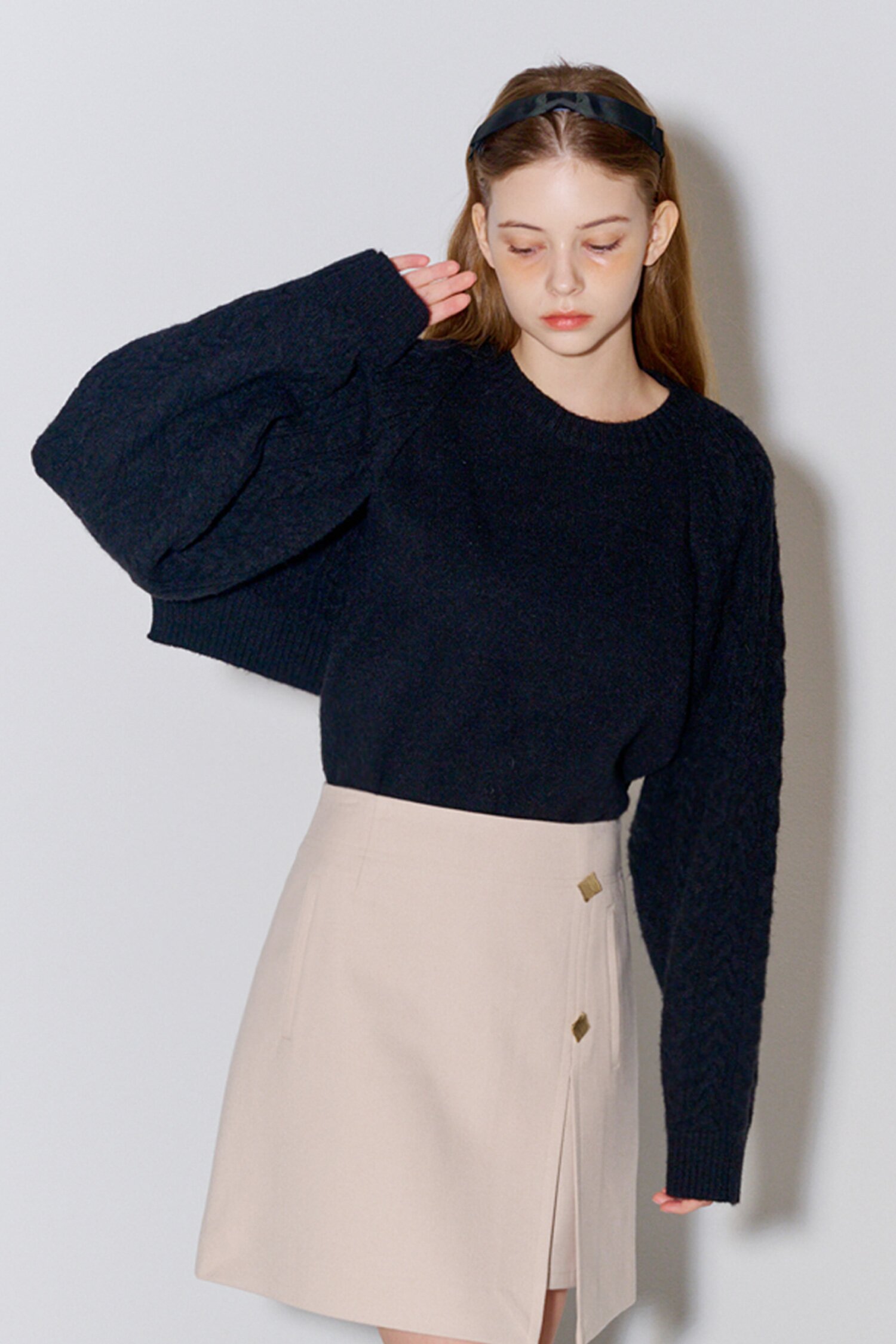 Cable bolero cardigan set_Black