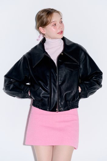 빅카라 페이크 레더 블루종자켓 블랙