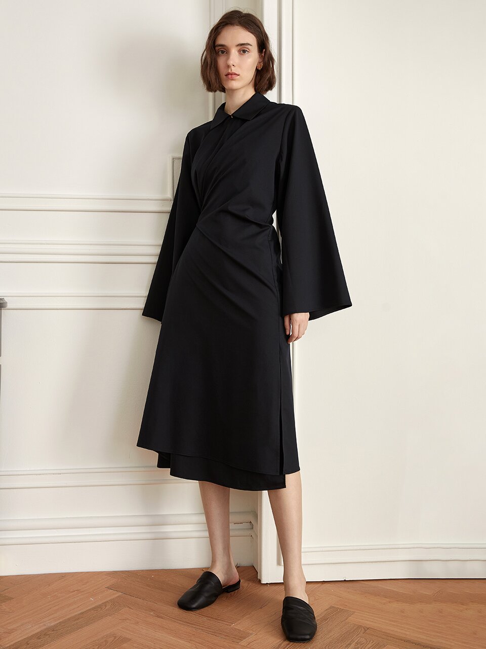 YY_Vintage wide slim waist dress