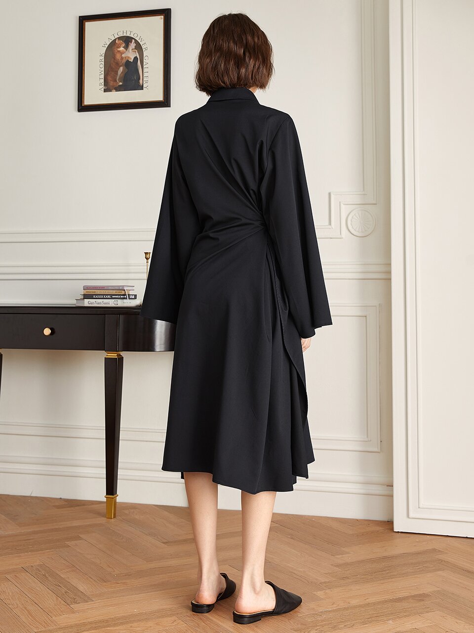 YY_Vintage wide slim waist dress