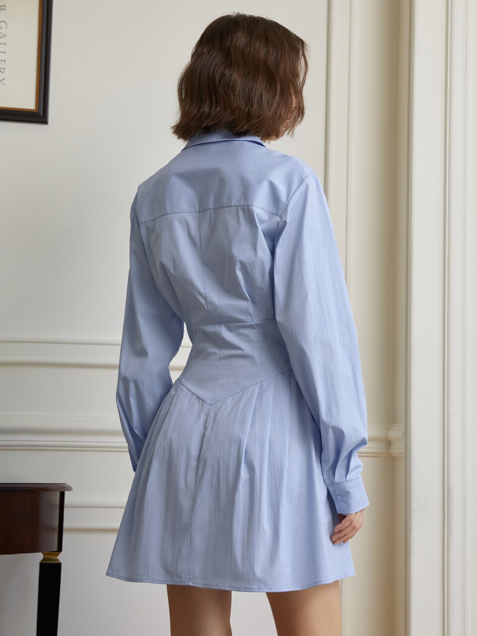 YY_Pocket slim waist shirt dress