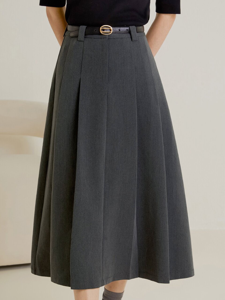 LS_A-line pleated long skirt