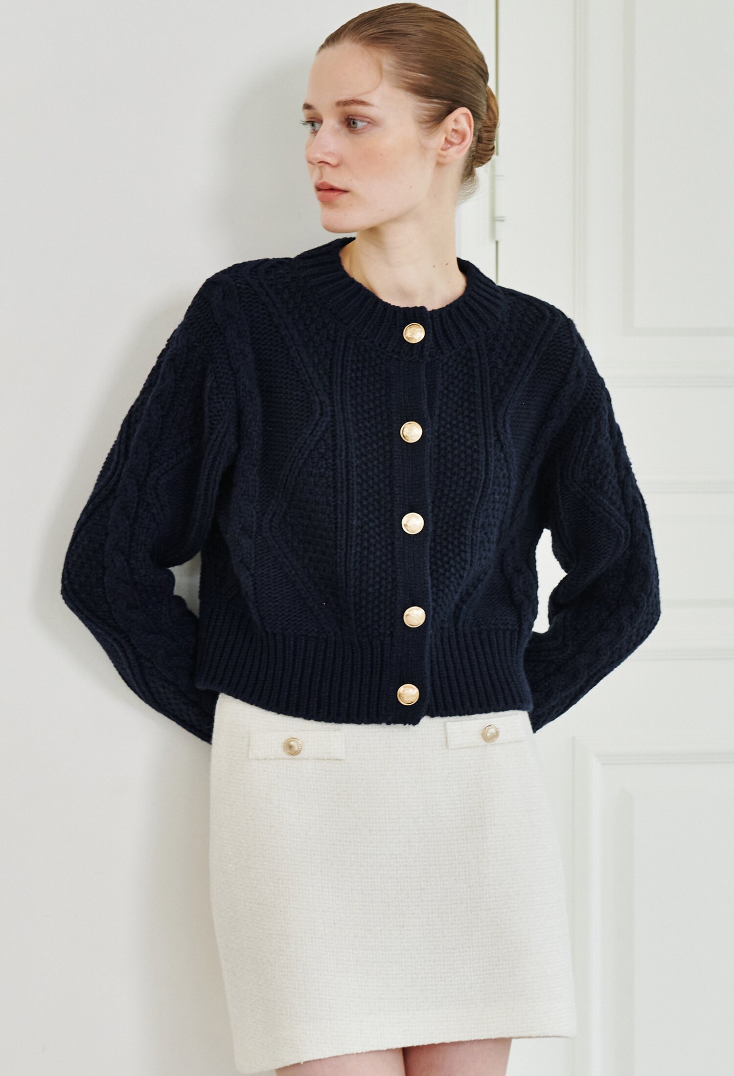 Tweed Button Skirt - Ivory