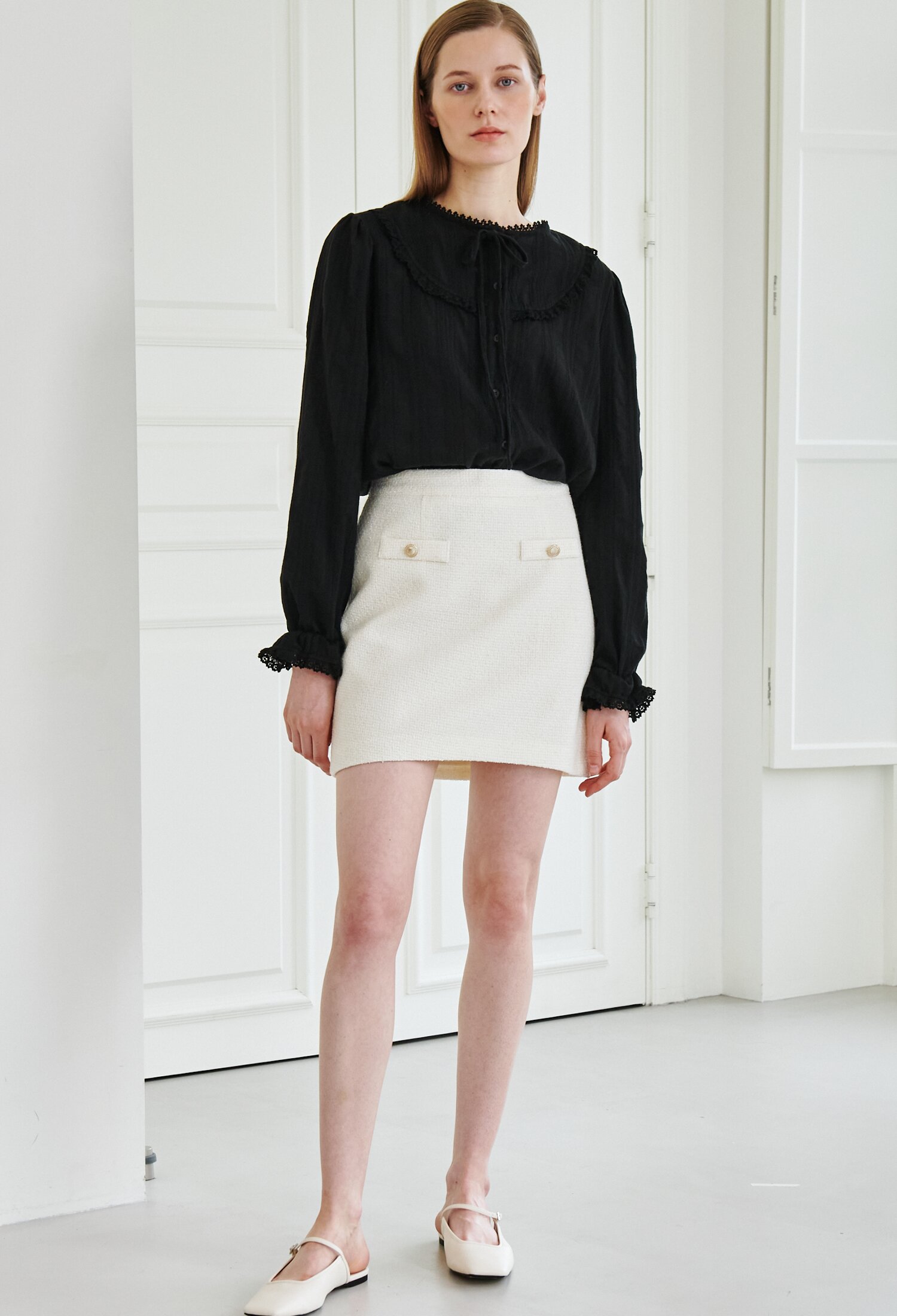 Tweed Button Skirt - Ivory