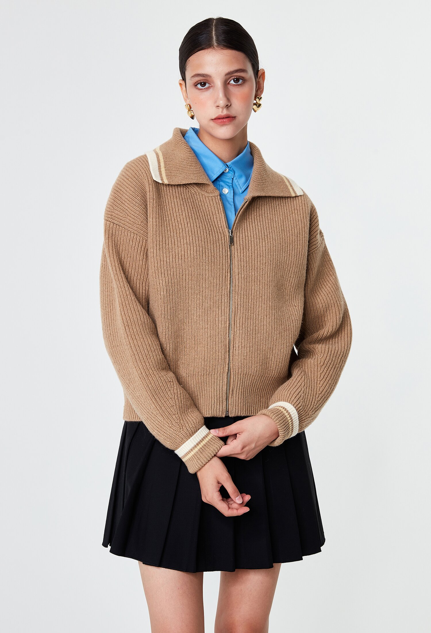 카라넥 집업 태즈메이니아 울 가디건 카멜