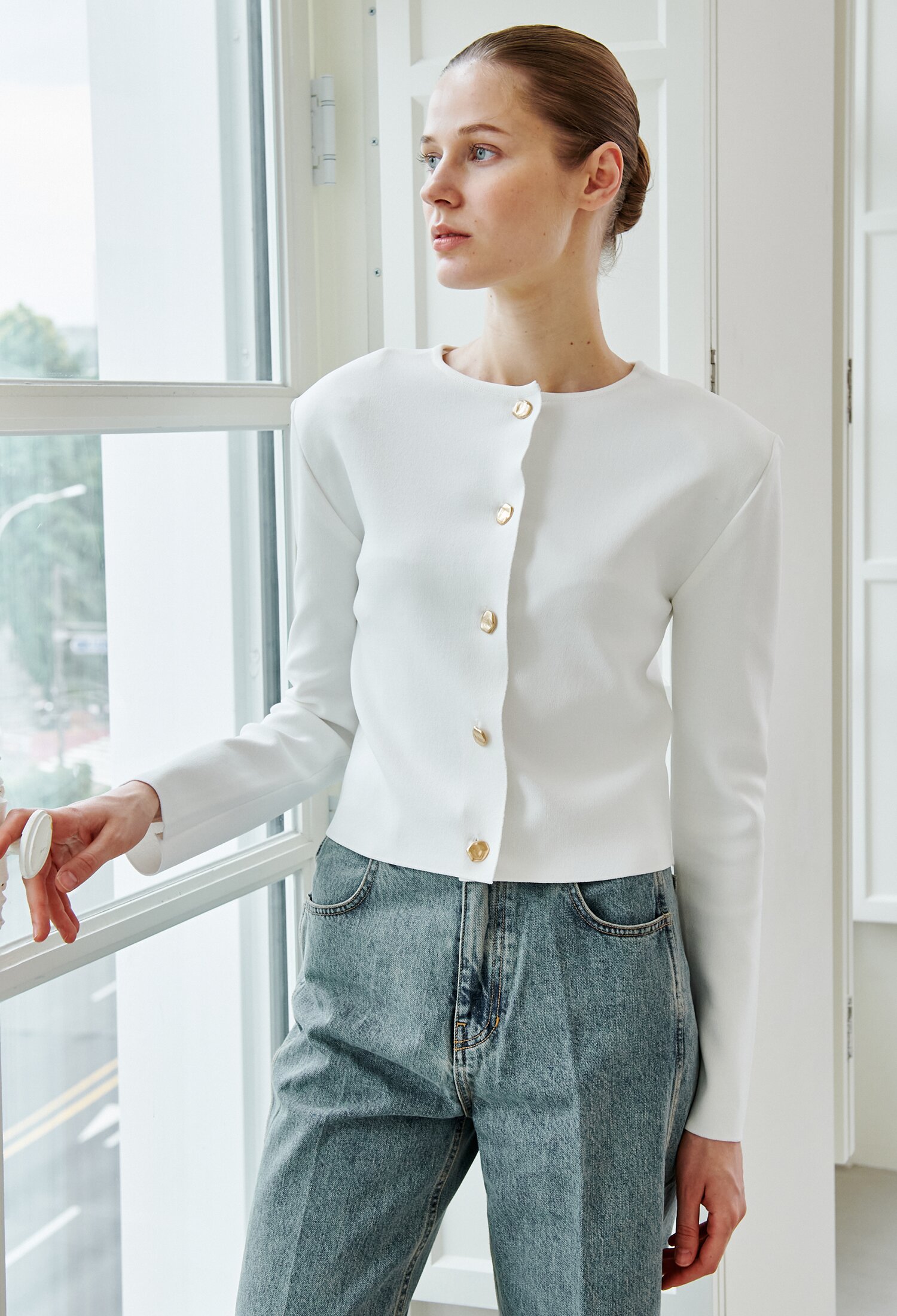 Crop Soft Knit Cardigan  - White