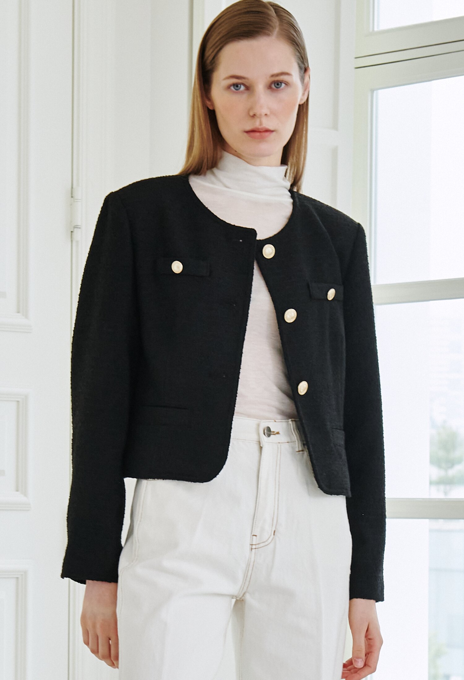 Tweed Button Jacket - Black