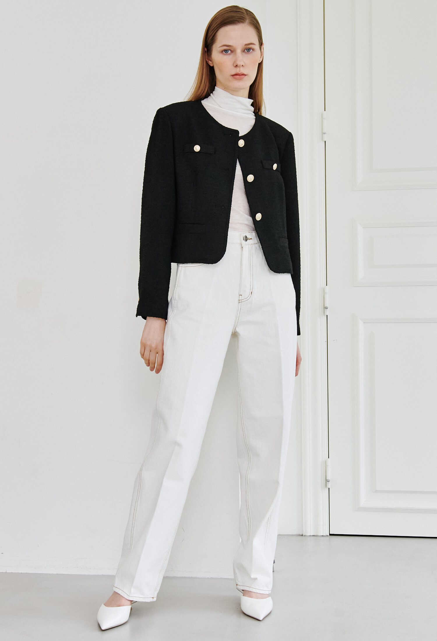 Tweed Button Jacket - Black