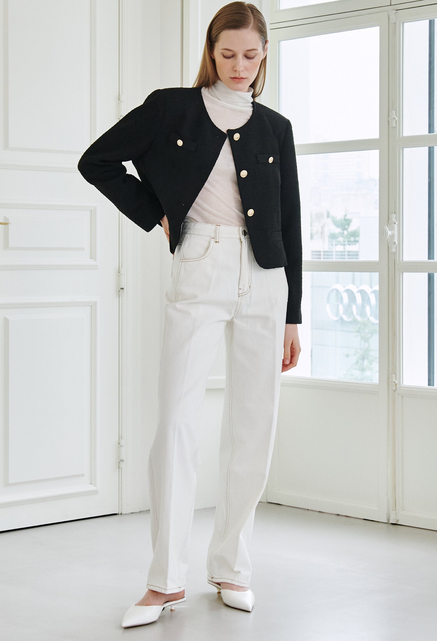 Tweed Button Jacket - Black