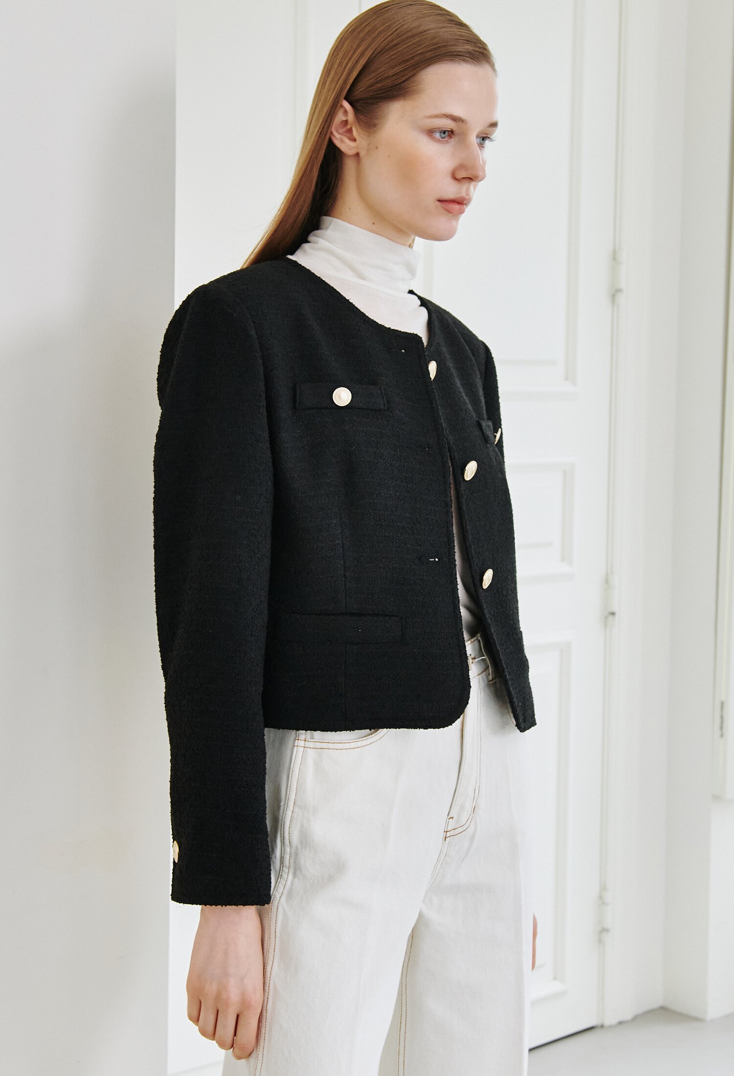Tweed Button Jacket - Black