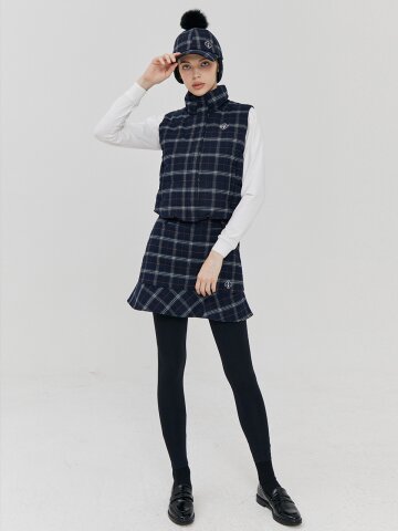 체크 자수 기모 스커트 레깅스(네이비)_L3D1-SK02C