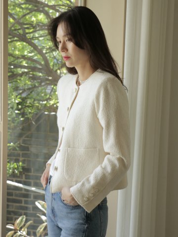 라운드 트위드자켓 크림