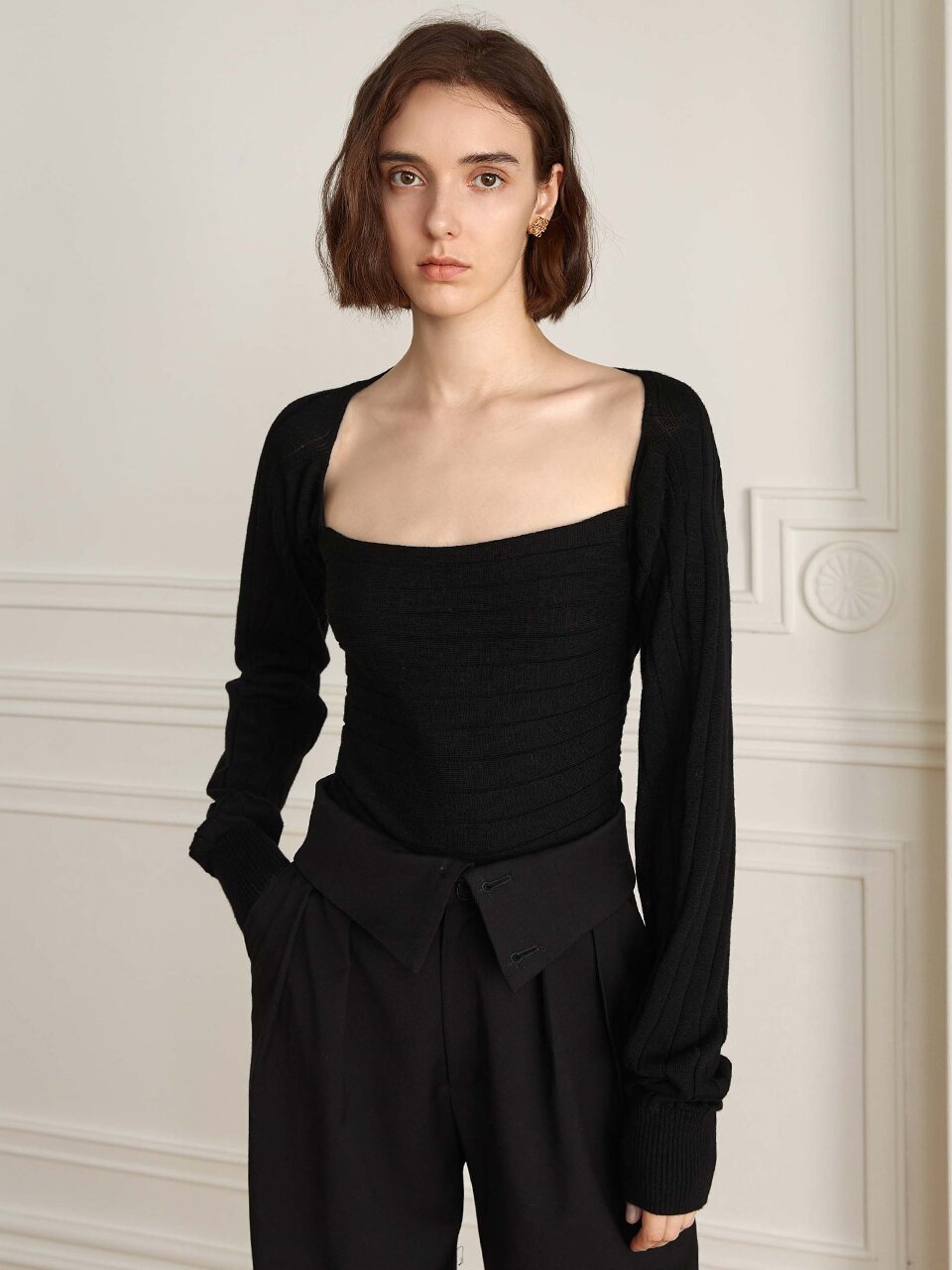 YY_Cross back square neck knit