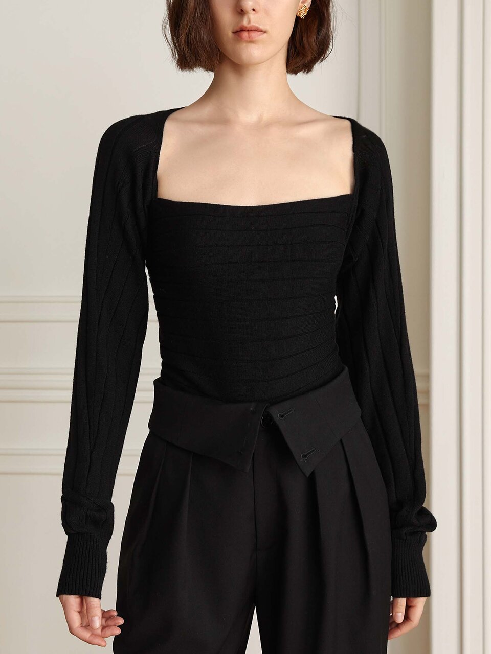 YY_Cross back square neck knit