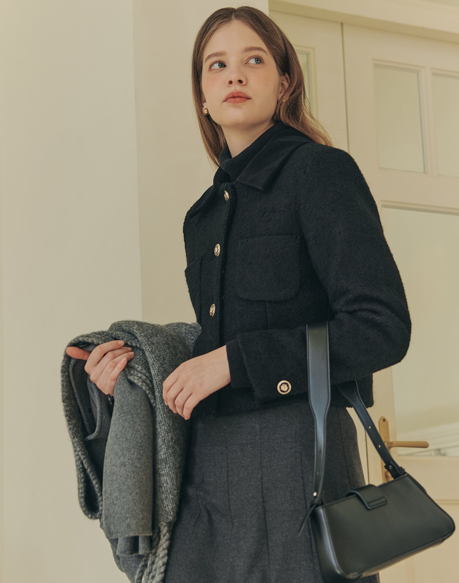 [2컬러] 벨벳 카라 부클 울 자켓