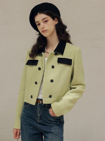 DD_Matcha spliced wool tweed jacket