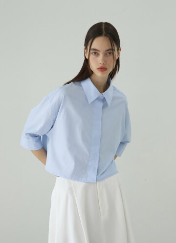 [녹섭] stripe crop shirt_bl