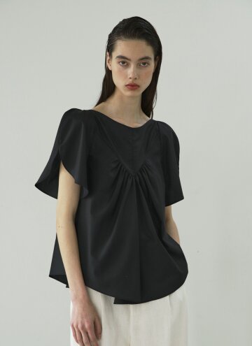 [녹섭] sleeve hul blouse_bk