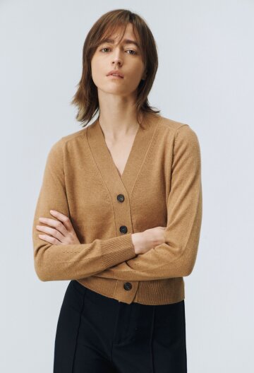 캐시미어 브이넥 가디건(카멜)-이태리 캐시미어 100%