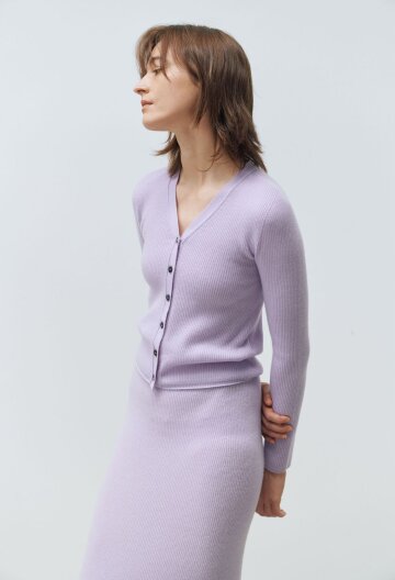 캐시미어 브이넥 골지 가디건(라벤더)-이태리 캐새미어 20%