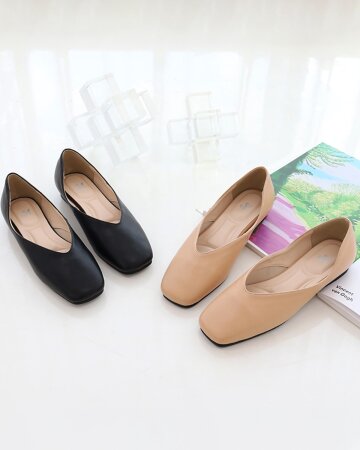 [머랭고] 소가죽 사각코 시크 플랫슈즈 1cm MW21F11L