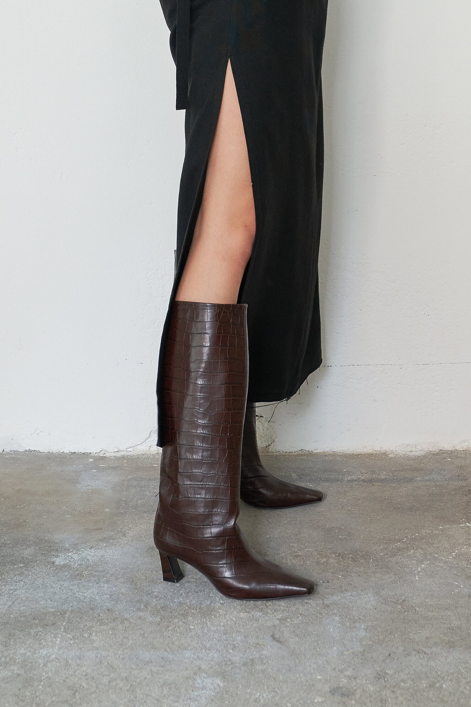 Mia Boots Leather Brown Croco