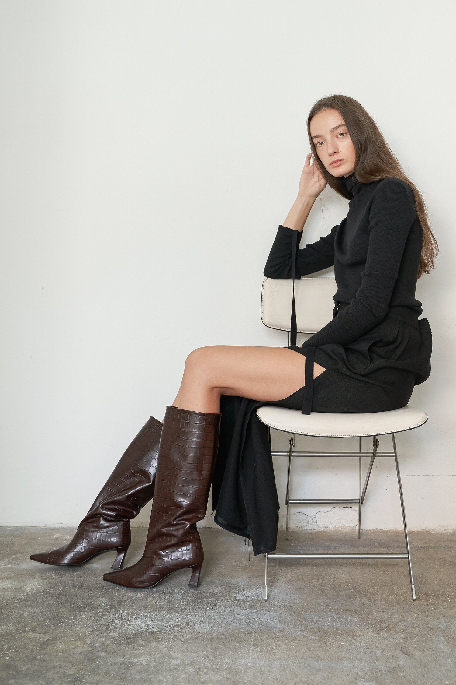 Mia Boots Leather Brown Croco
