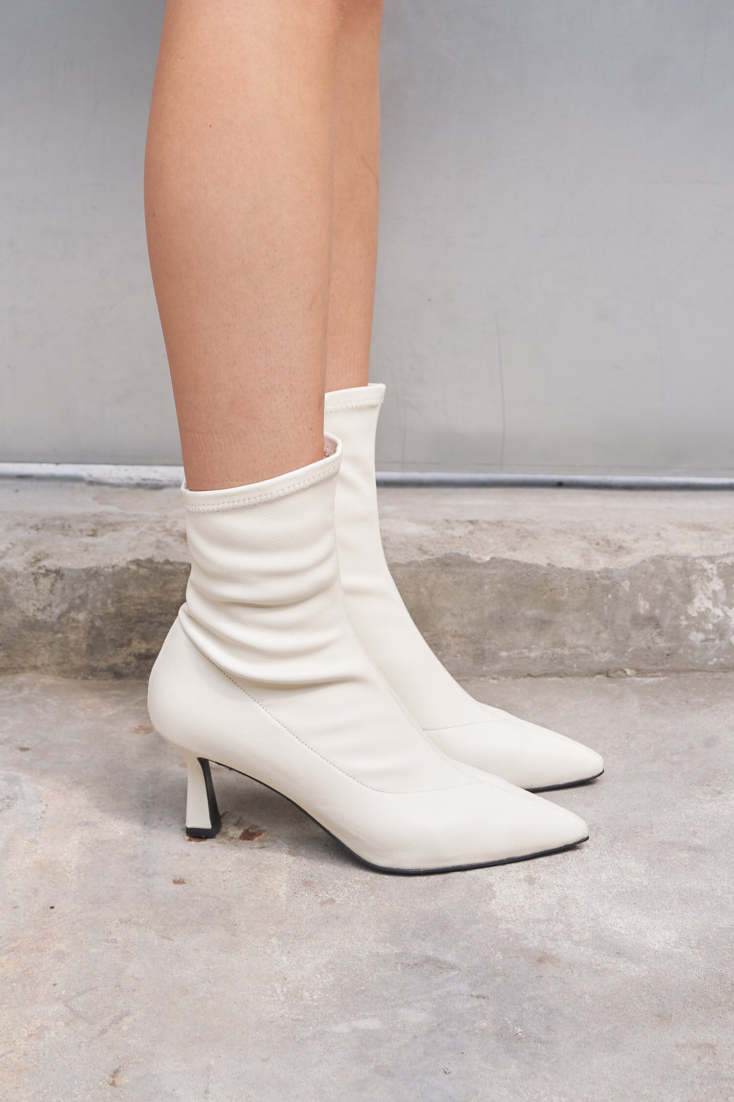Magot Stretch Lamb Skin Ankle Boots Ivory