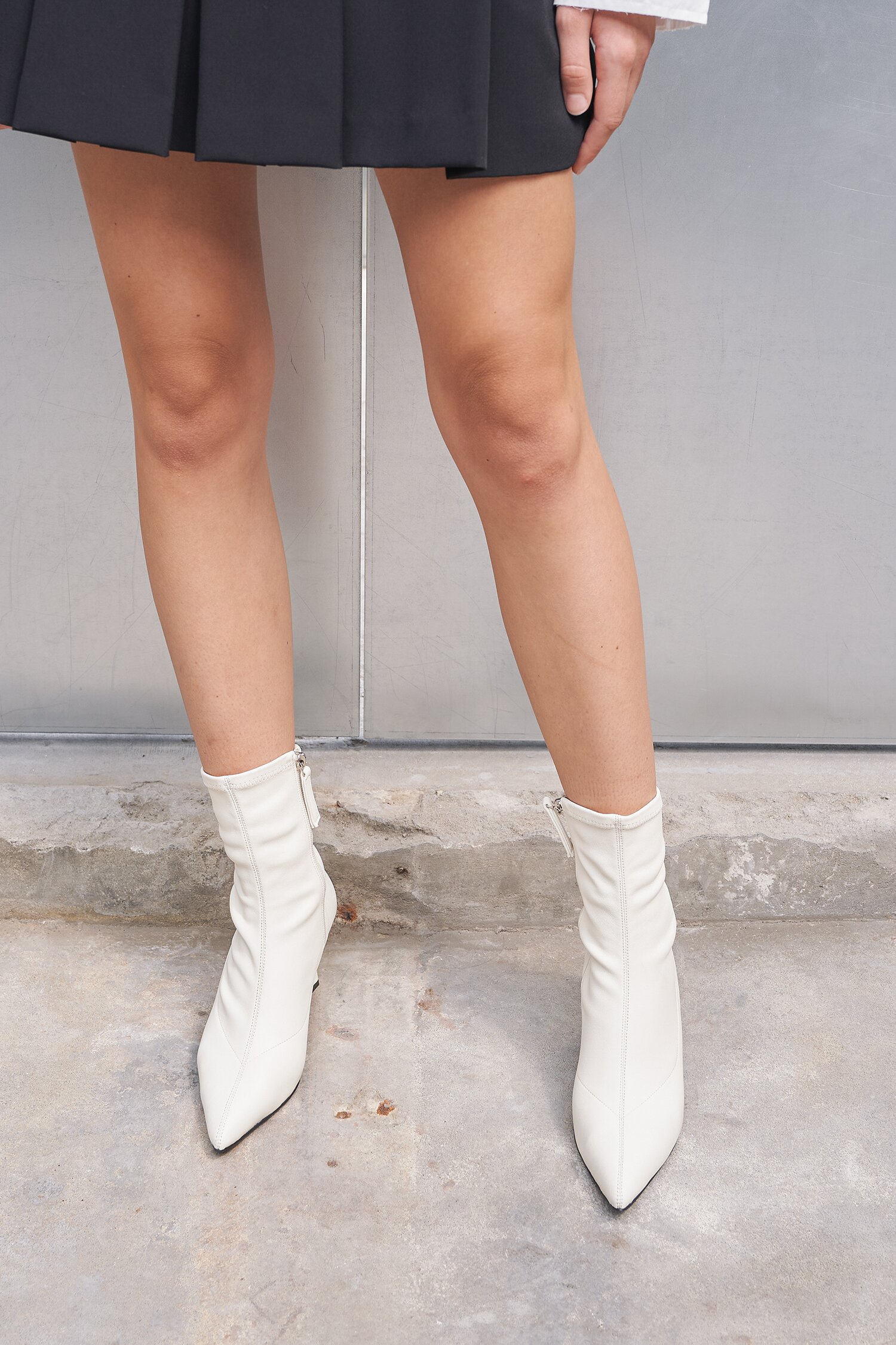 Magot Stretch Lamb Skin Ankle Boots Ivory