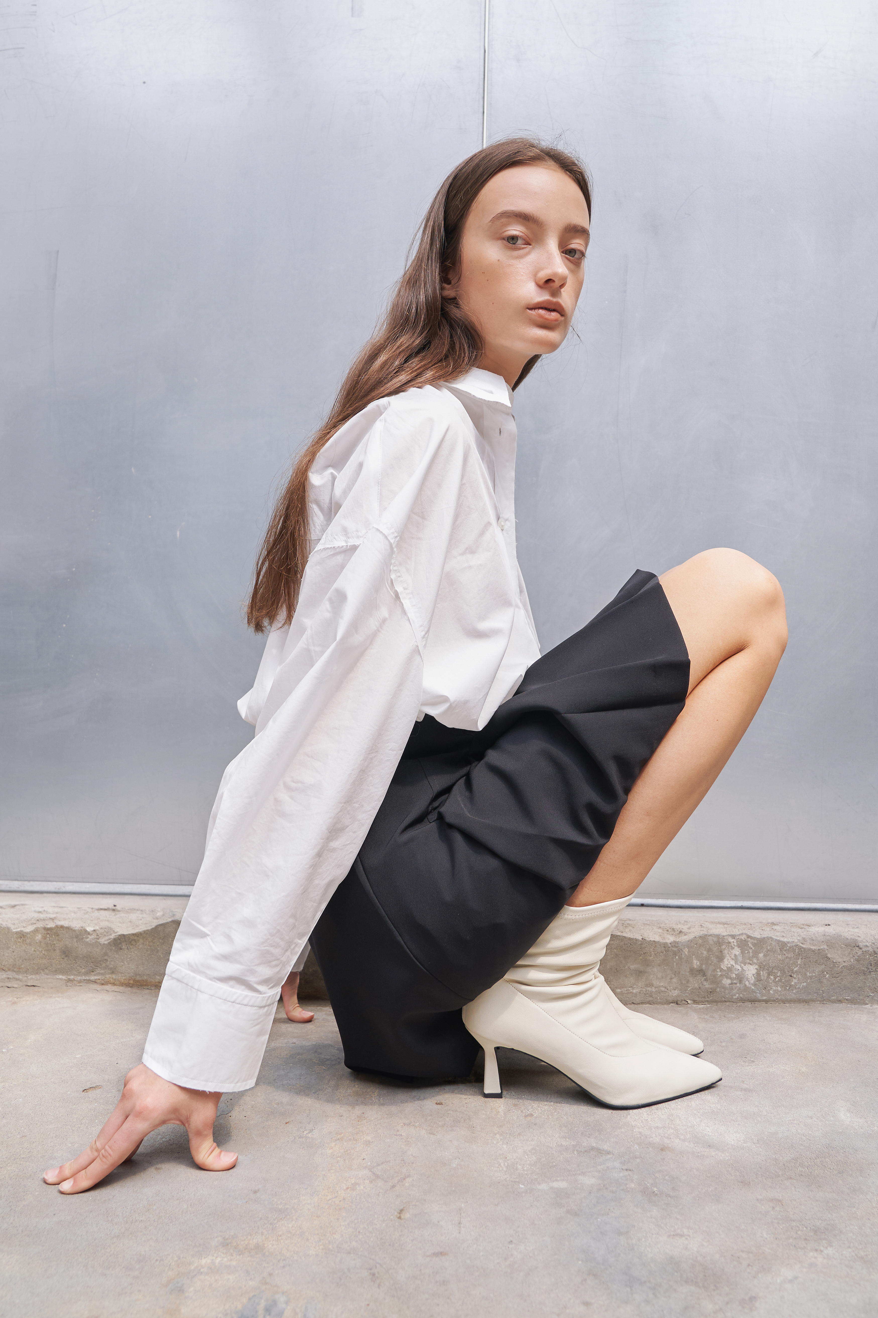 Magot Stretch Lamb Skin Ankle Boots Ivory