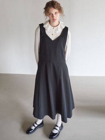 RIBBON FLARE DRESS_BLACK
