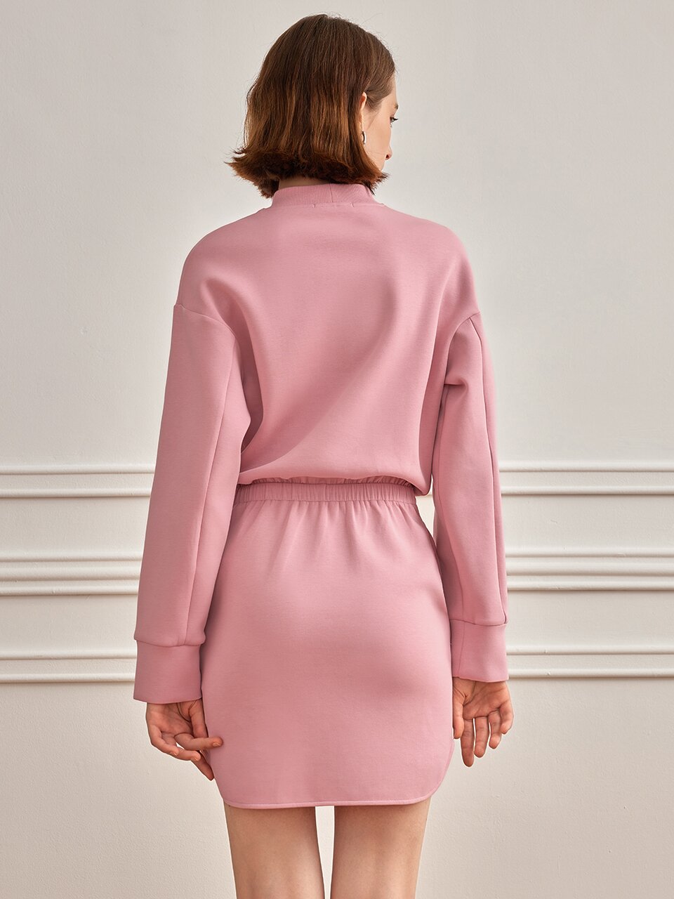 YY_Wool roundneck sweatshirt dress_PINK