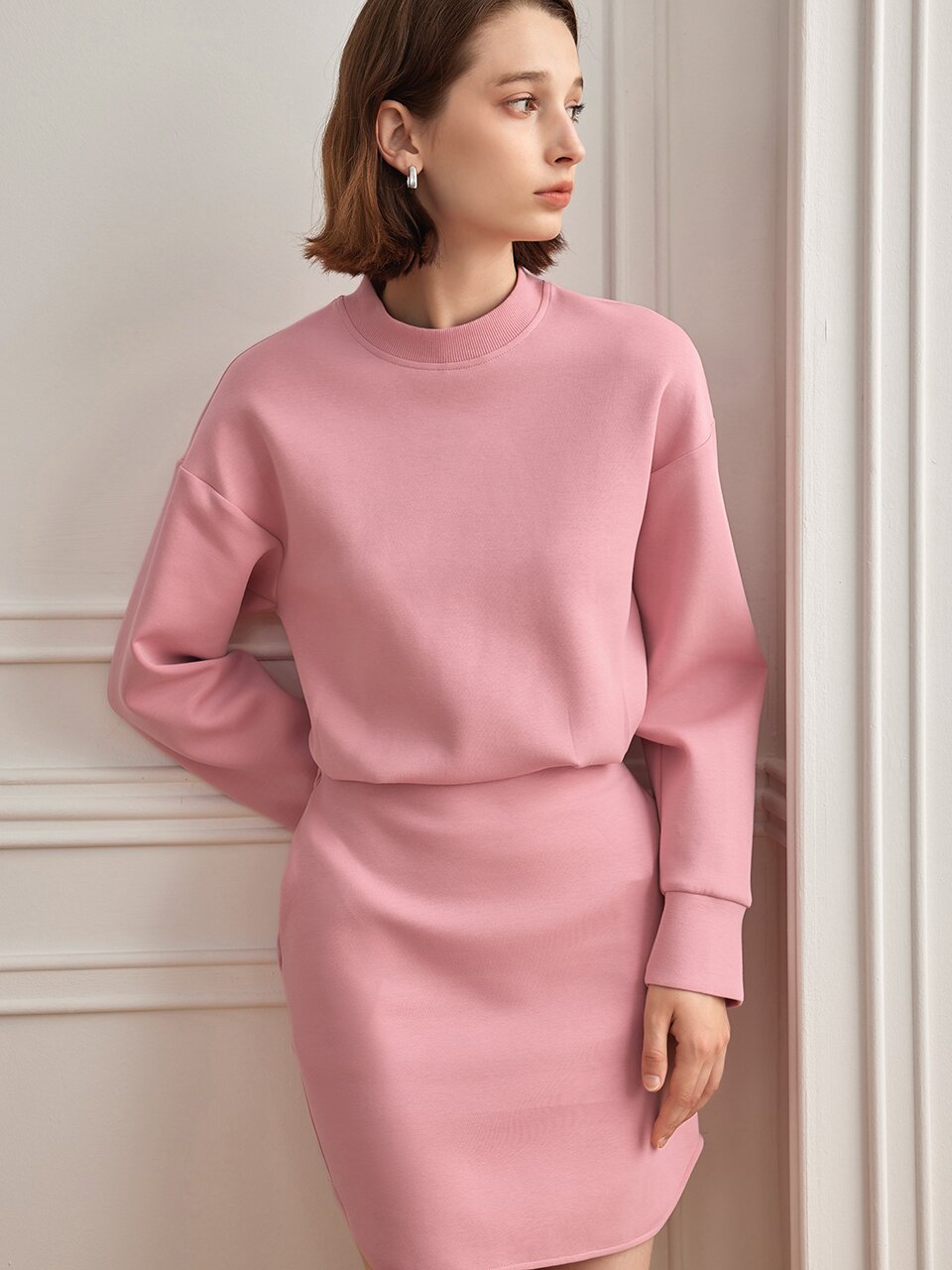 YY_Wool roundneck sweatshirt dress_PINK