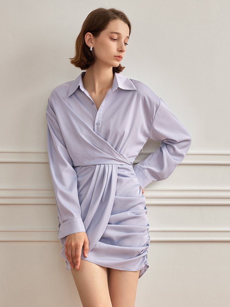 YY_Silk shirt collar dress_BLUE VIOLET