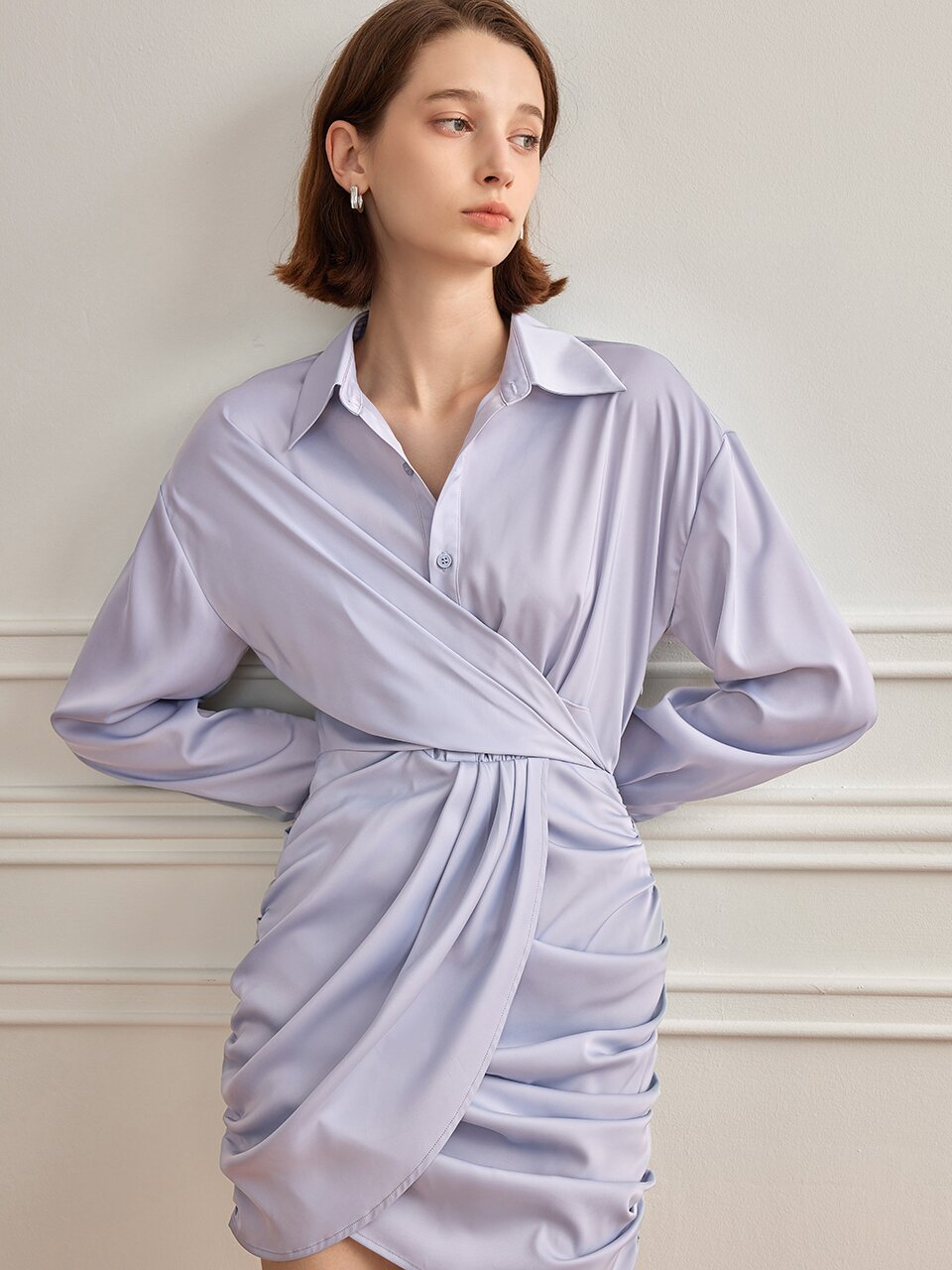YY_Silk shirt collar dress_BLUE VIOLET