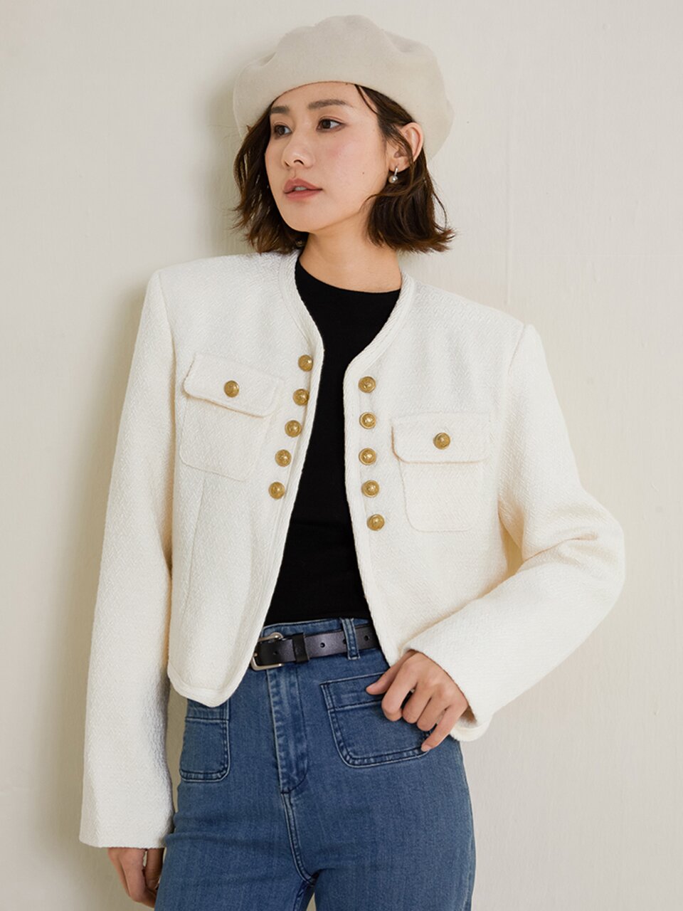 LS_Gold button celebrity jacket_IVORY