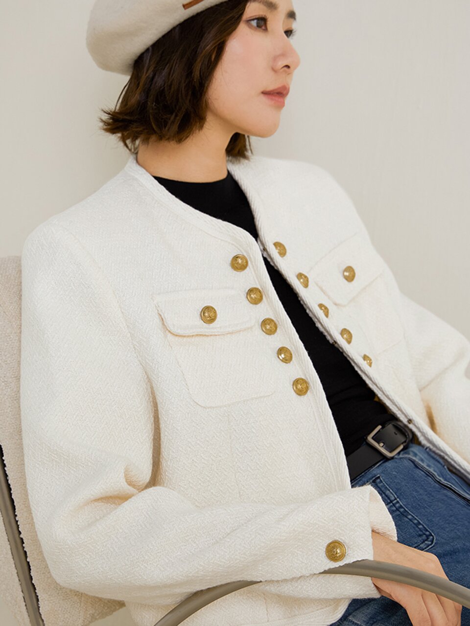 LS_Gold button celebrity jacket_IVORY